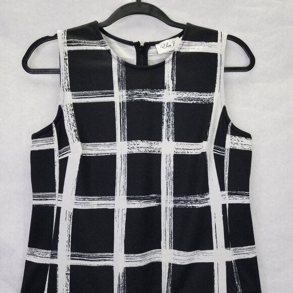 Eliza J A-Line Dress Women's 6 Black White Windowpane Sleeveless Modern Back Zip - Picture 2 of 14